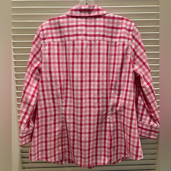 Van Heusen pink/white checkered blouse 3/4 sleeve sz L - Picture 3 of 12
